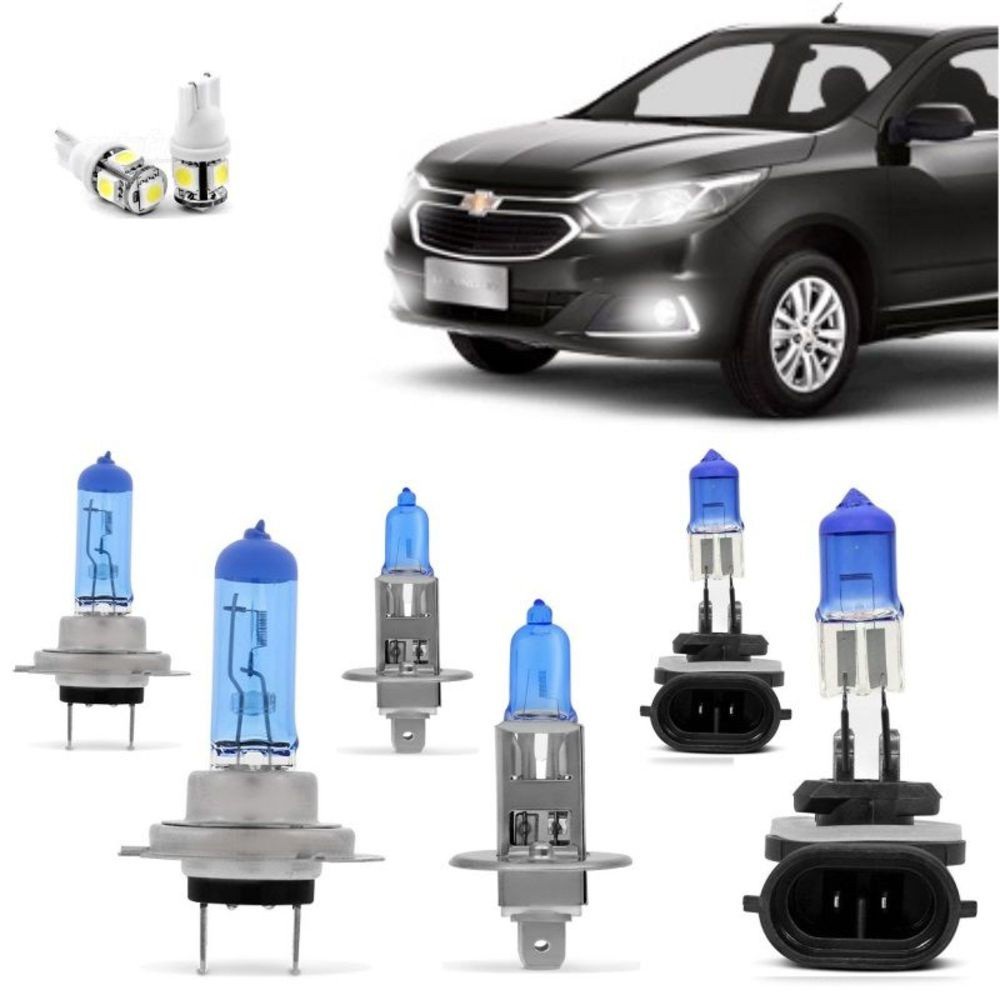 Kit Lâmpadas Super Branca Farol Baixo H7 Alto H1 Milhas H27 Gm Cobalt 2016 2017 2018