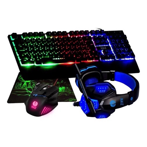 Kit Gamer Completo Haiz Teclado Mouse Headset Fone de Ouvido Led Mouse Pad 5.1 HZ18
