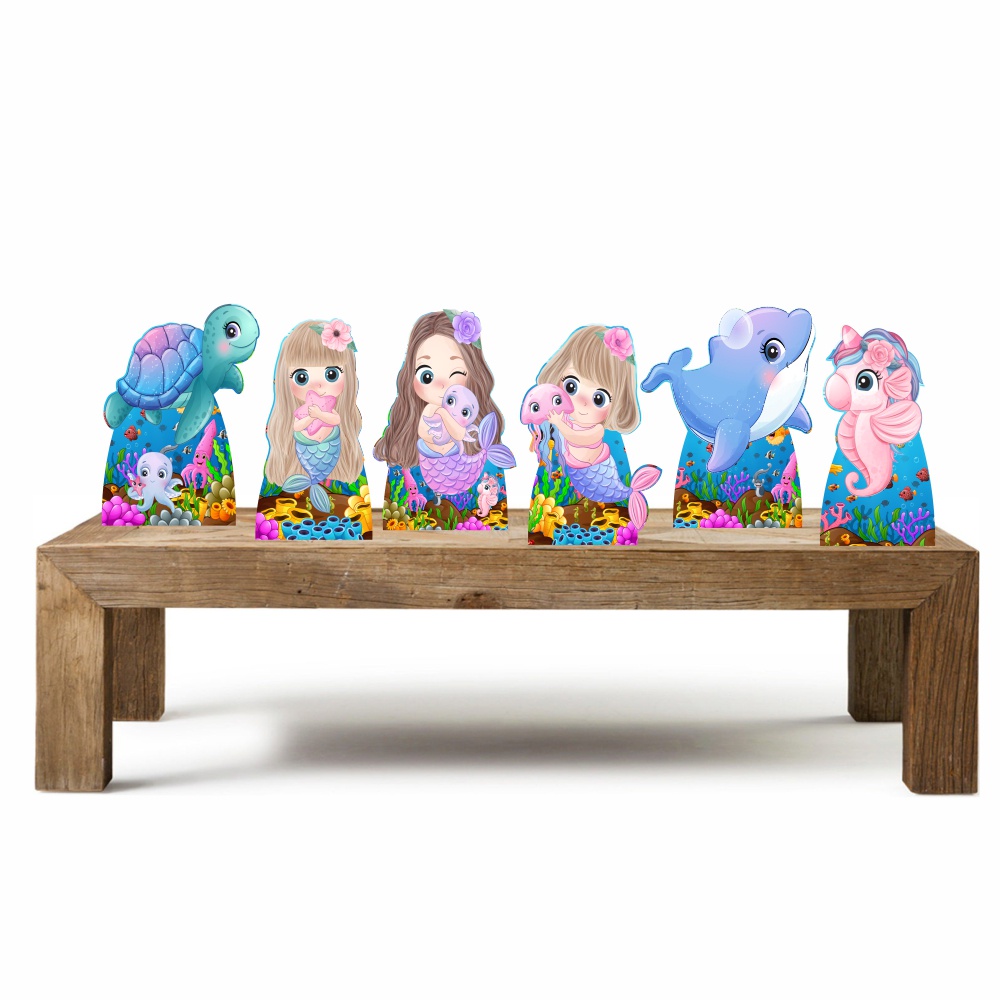 Sereias aquarela Kit 6 Displays De Mesa totens de Decoração Para Festa em Mdf em Oferta na Shopee