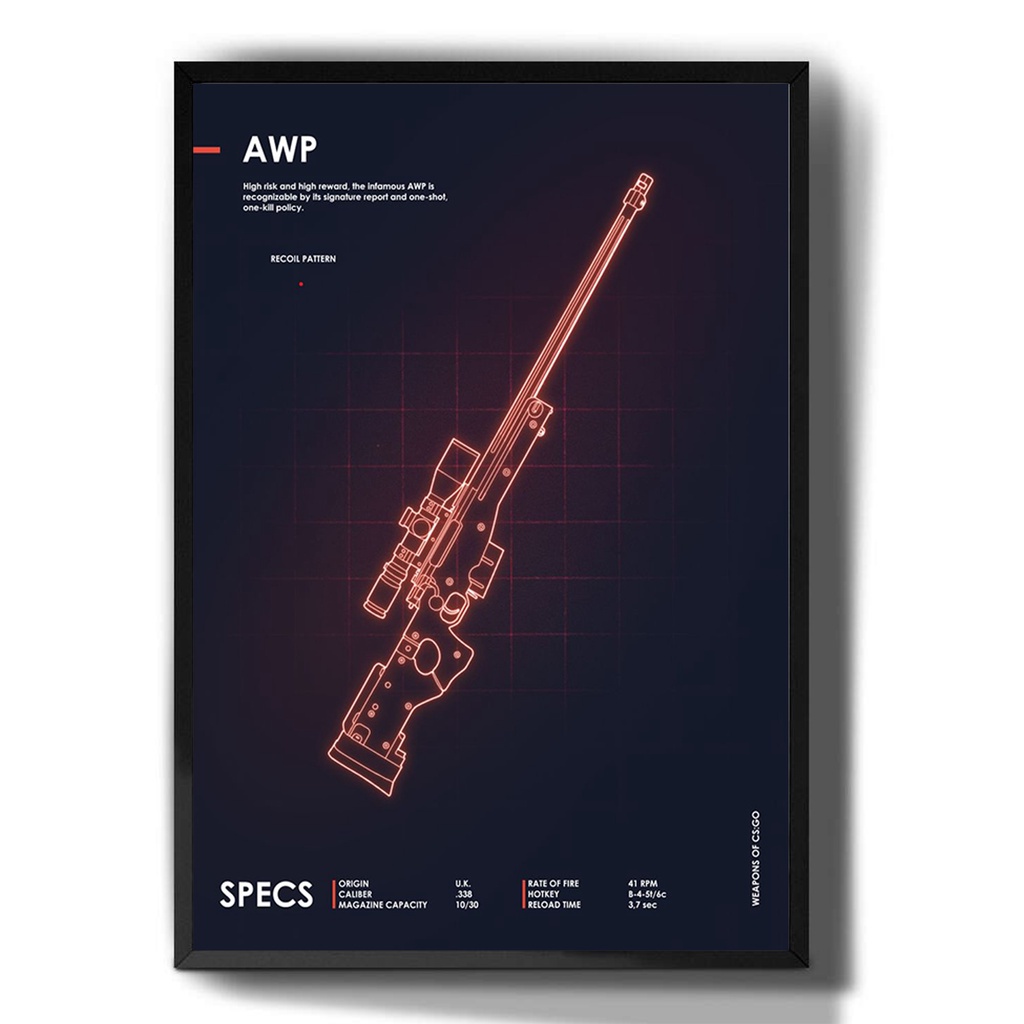 Quadro decorativo Armas Cs Go Awp Sniper Desenho Neon para sala quarto ...
