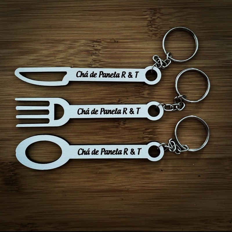 Kit de Chaveiros Talheres Chá Panela Brinde Personalizado em MDF