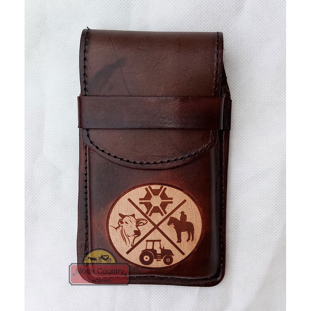 Bainha de Couro Legítimo Para Celular Capinha Forrada Com 16cm de Altura Para Smartphone - Promoção