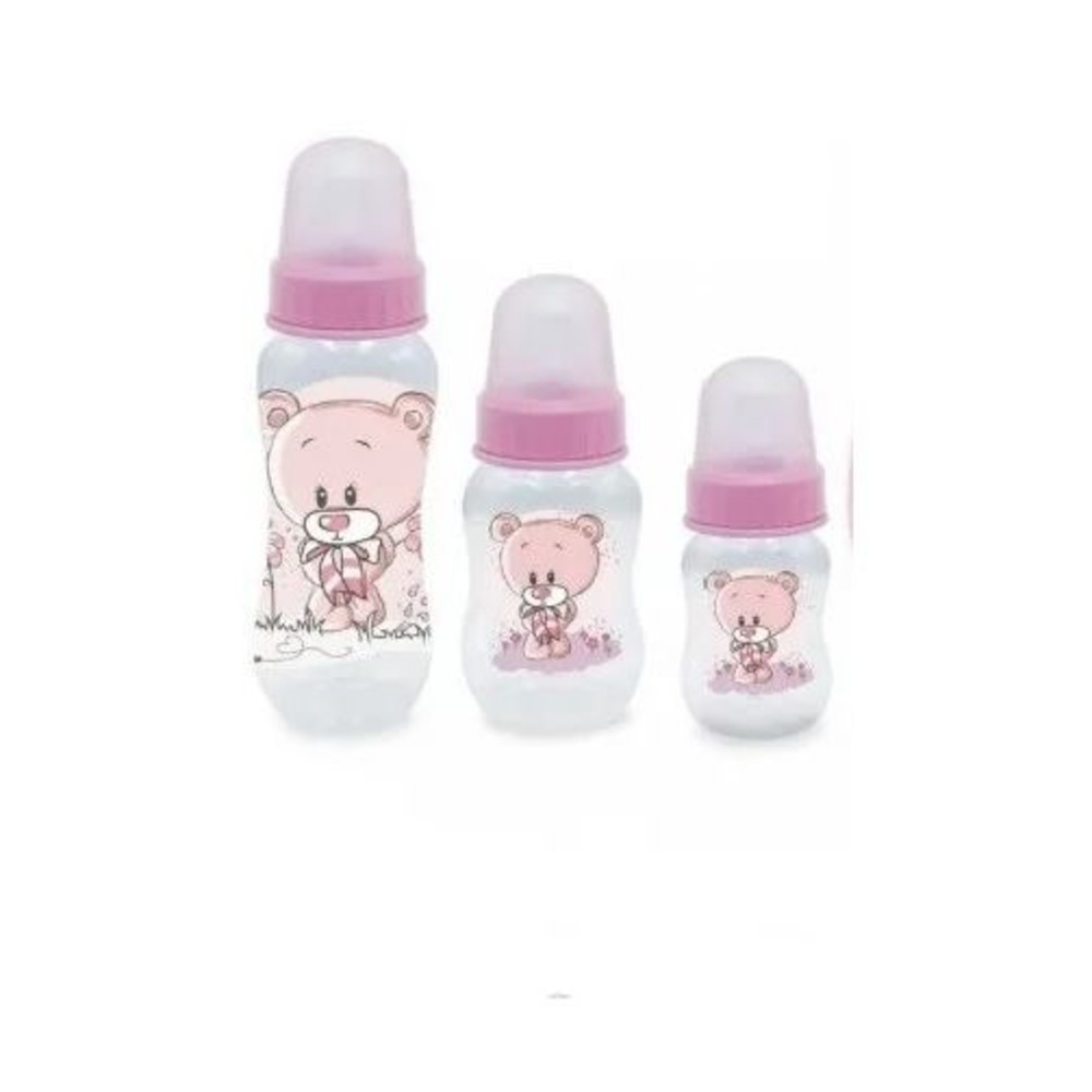 Kit 3 Mamadeiras 80/120/240ml Ursinho Rosa - Kitstar