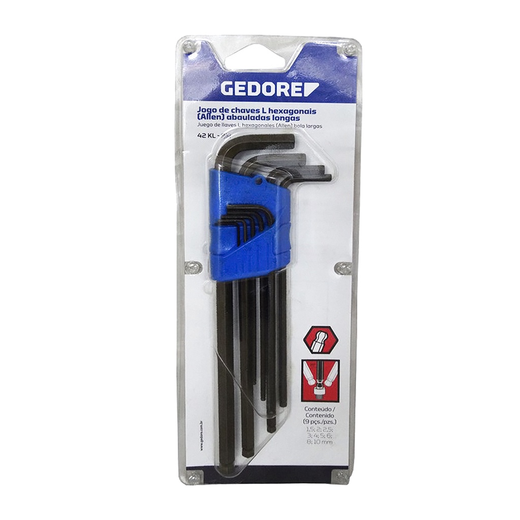 Jogo de Chave Allen Abaulada 1,5 a 10mm Gedore com 9 Peças 42KL-9M em Oferta na Shopee