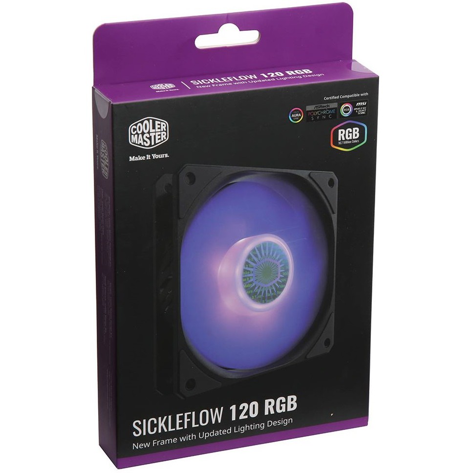 Cooler Master Sickleflow 120 RGB de 1800 Rpm P/ Gabinete 120mm 12cm C/ Led Rgb de 4 pinos e 12v