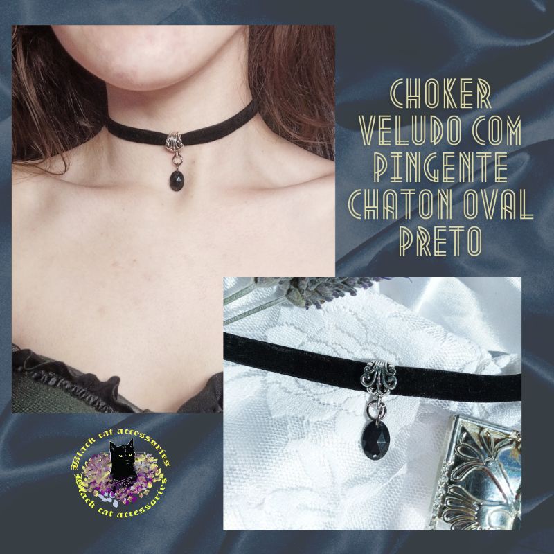 Choker gargantilha veludo gótica pingente escuro colar veludo preto com pingente preto Choker gótica