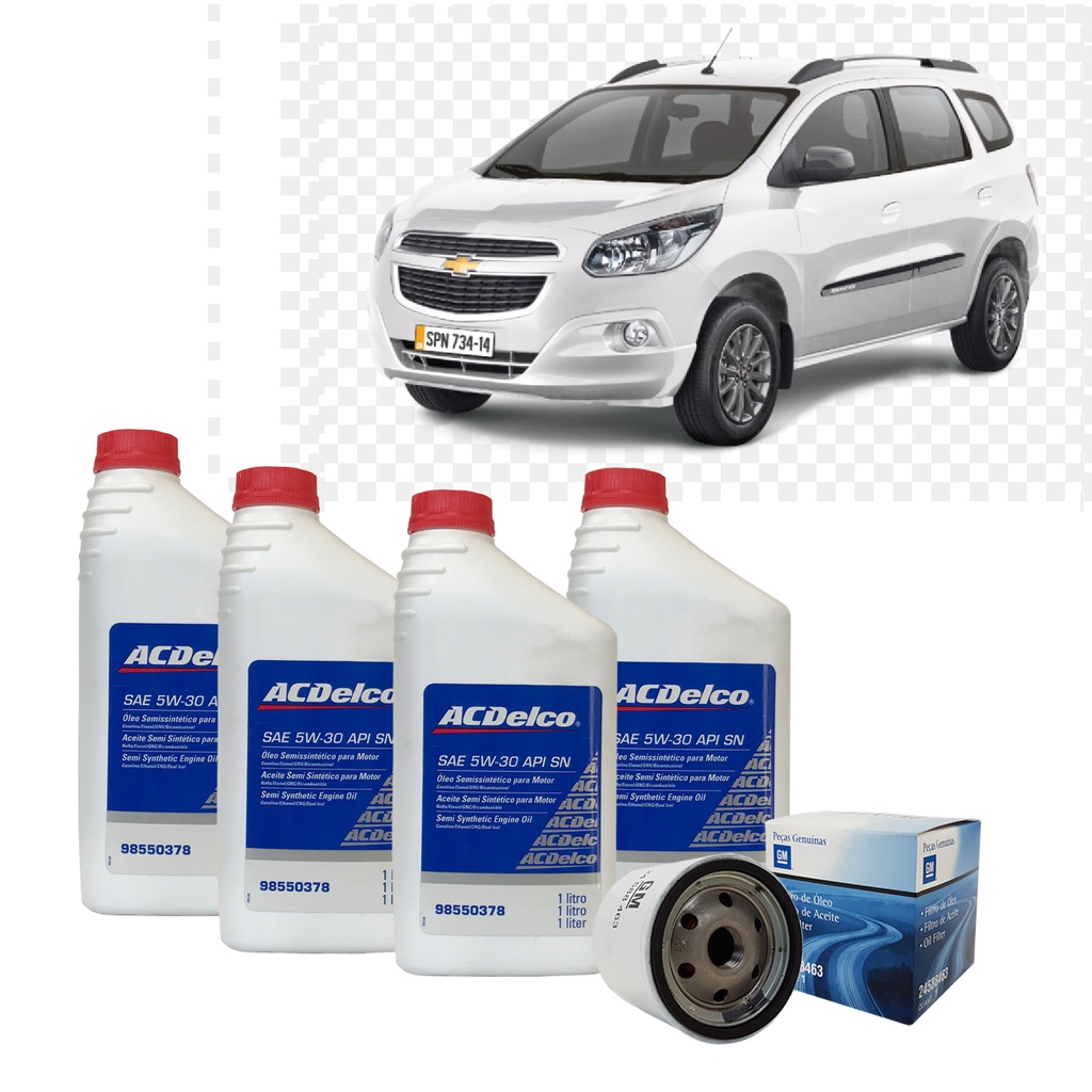 Kit Troca de Óleo e Filtro 5w30 SM Semi-Sintético 4 Litros Acdelco para Spin