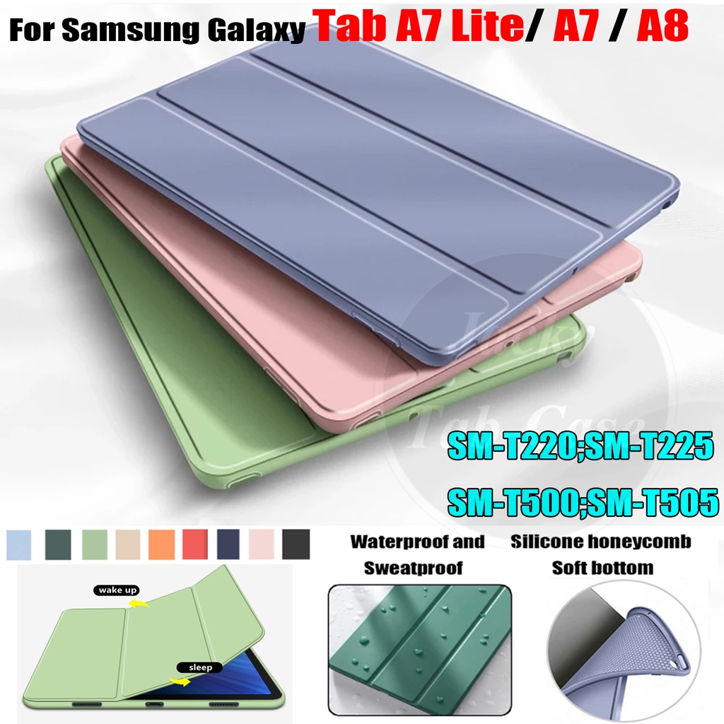Para Samsung Galaxy Tab A7 Lite 8.7 TabA7 10.4 A8 10.5 Estojo De Moda Tablet SM-T220 T225 SM-T500 T505 T507 SM-X200 X205 X207 Suporte Dobrável PU Capa De Silicone Macia De Couro Smart Flip