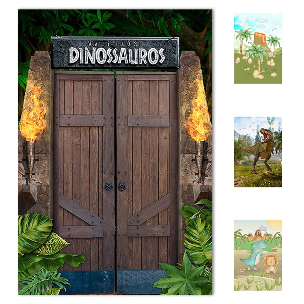 Painel Retangular Festa Dinossauro Decorativo Vertical Lateral Sublimado Em Tecido 1,50x2,20m em Oferta na Shopee