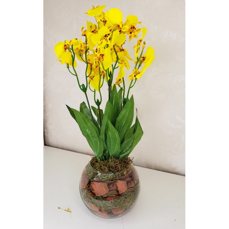 Arranjo Artificial Flores Orquídea Chuva de Ouro Vaso de Vidro Decoração de  Ambientes | Shopee Brasil