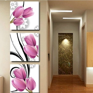 Quadro Decorativo Com Flores Roxa Mosaico Vertical de 3 Peças MWR