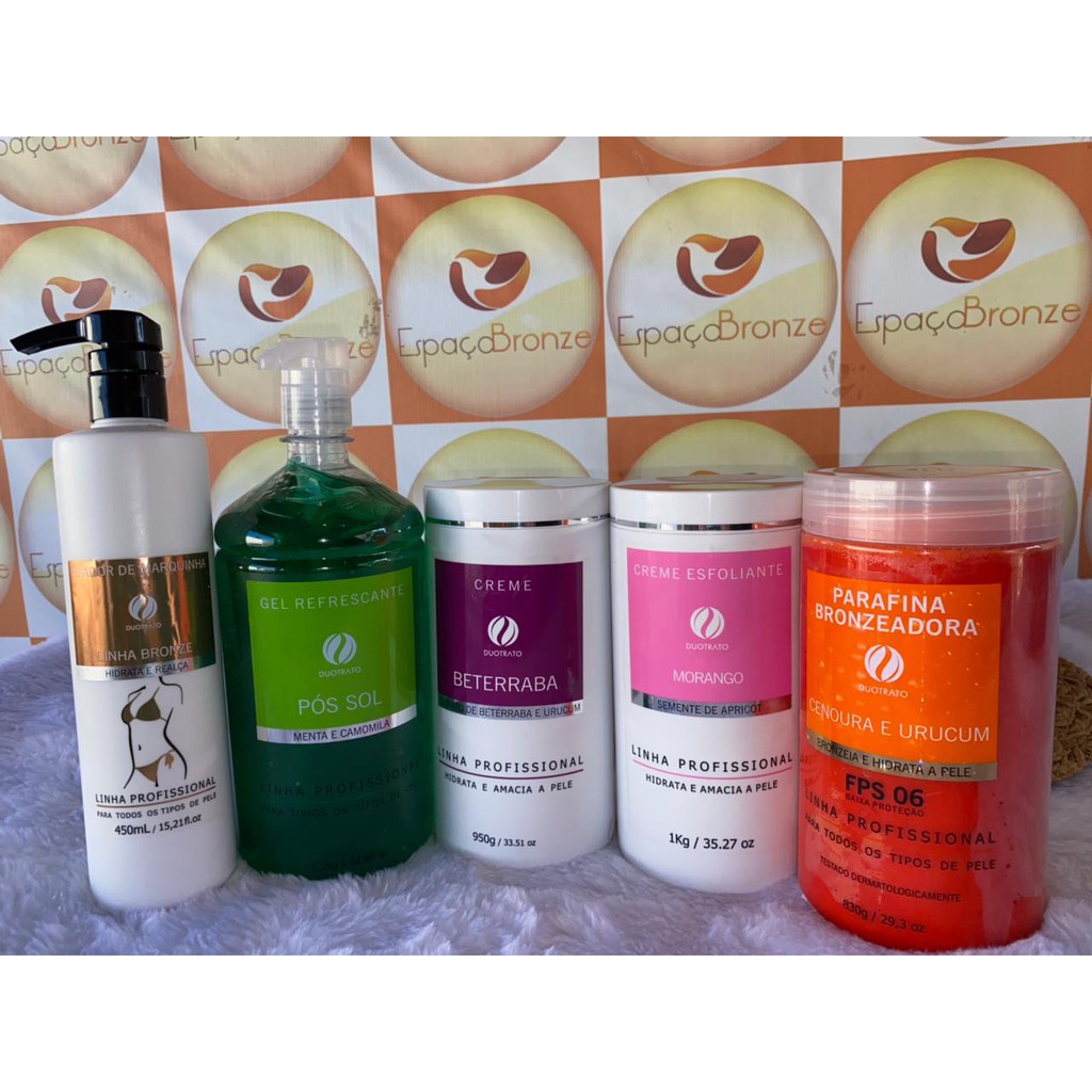 KIT - GEL REFRESCANTE/ CREME BETERRABA/ CREME ESFOLIANTE/ PARAFINA BRONZEADORA CENOURA/ FIXADOR DE MARQUINHA