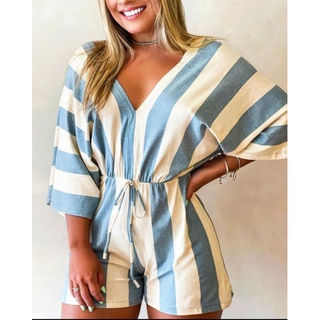 Macaquinho Curto| Macaquinho Listrado Feminino| Verão 2023 em Oferta na Shopee