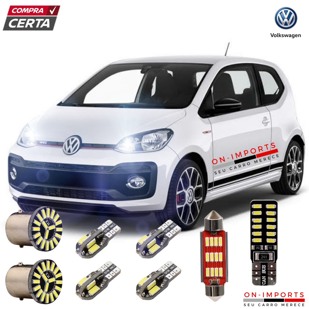 KIT LED CANBUS PARA UP! 2014/2018 SEM DRL LÂMPADAS RÉ PLACA TETO FAROLETE MEIA LUZ ESTACIONAMENTO T10 TORPEDO PINGO POLO