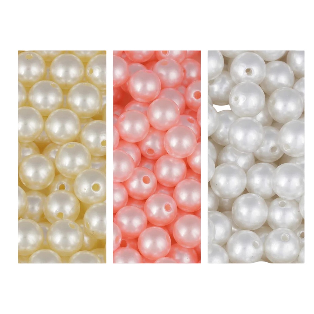 Perola 8mm Com Furo Pacote 120 Peças Artesanato Cor Perola /Branca e Cor de Rosa