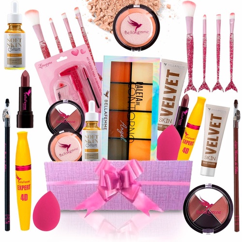Kit Maquiagem Luxo Pincel Sombra Base Pó Batom Rímel