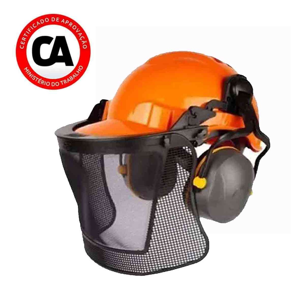 Capacete Florestal + Protetor Tela + Abafador Para Roçadeira Proteção Facial Jardineiro