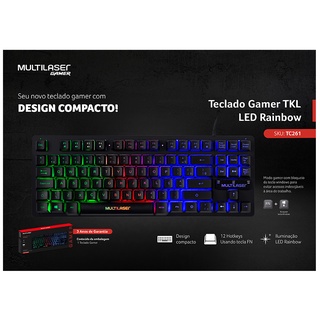 Teclado Gamer De Membrana Tkl Led Rainbow Multilaser - TC261 | Shopee ...