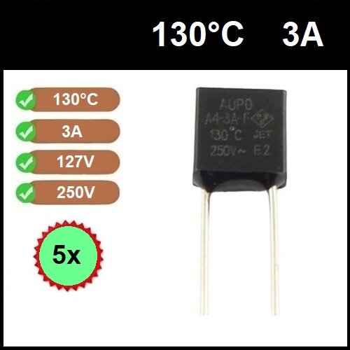 5 Fusível Térmico 3A 130 Graus 130C 130°C 250V