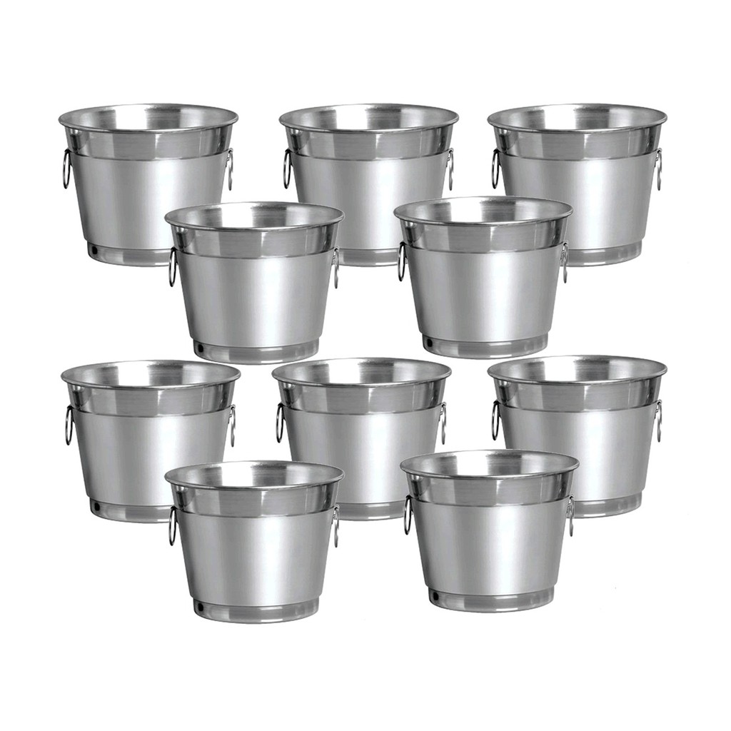 Kit 10 Balde de Gelo E Cerveja Aluminio Puro e reforcado 6 litros para acomodar volumes de garrafa e gelo