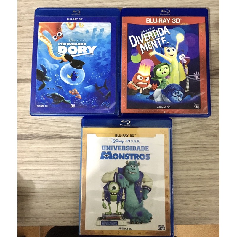 Kit filmes 3D Disney: Procurando Dory + Universidade Monstros + Divertidamente