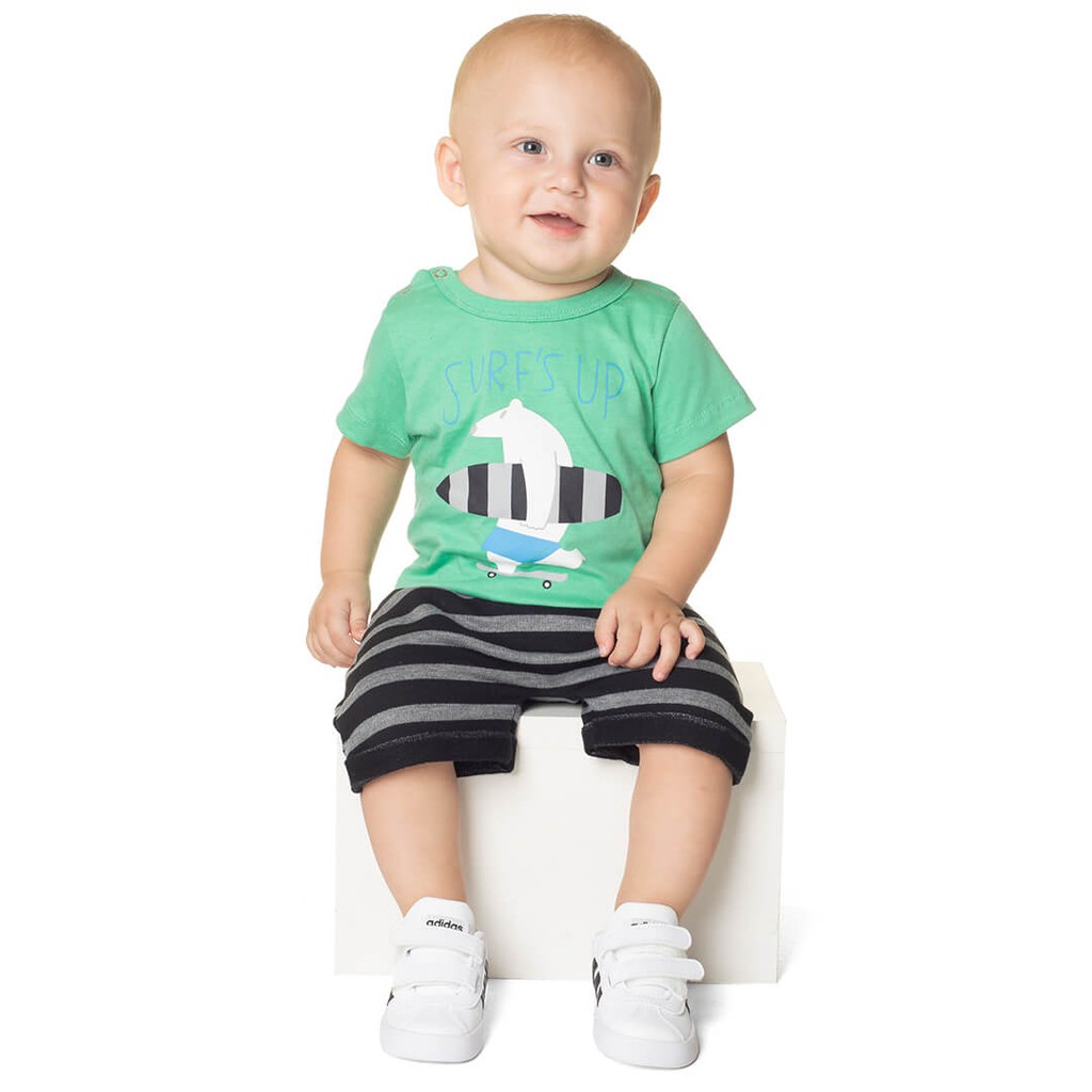 Roupa Bebe Menino Conjunto Infantil Camiseta Manga Curta E Bermuda Moletom Saruel Surf Shopee Brasil