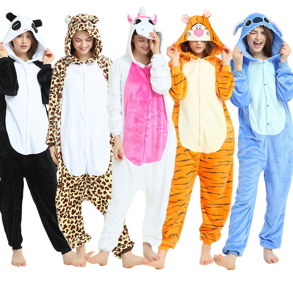 Adultos Animal Onesies Unicórnio Pijamas Unissex Panda Totoro Stitch Pikachu Tigre Vaca Ponto Animado Flanela Pijama