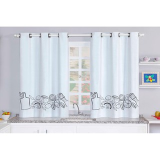 Cortina Blackout de Cozinha Estampada 2,20(Larg) X 1,30(Alt) - Branco
