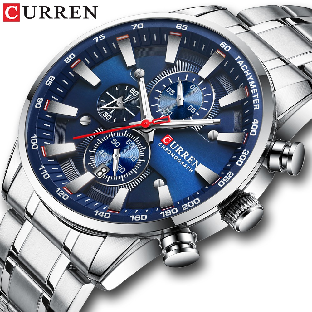 Relógio Masculino Curren Com Calendário De Aço Inoxidável Quartzo À Prova D'água 8351xs