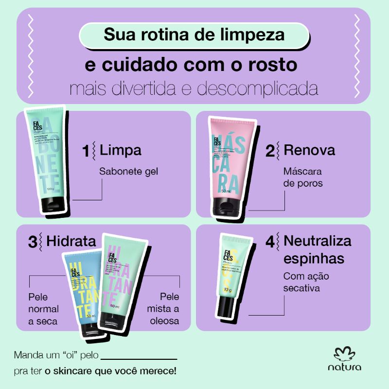 Skincare Faces Natura para o rosto - Sabonete em gel - Máscara de Poros -  Neutralizador Espinhas | Shopee Brasil