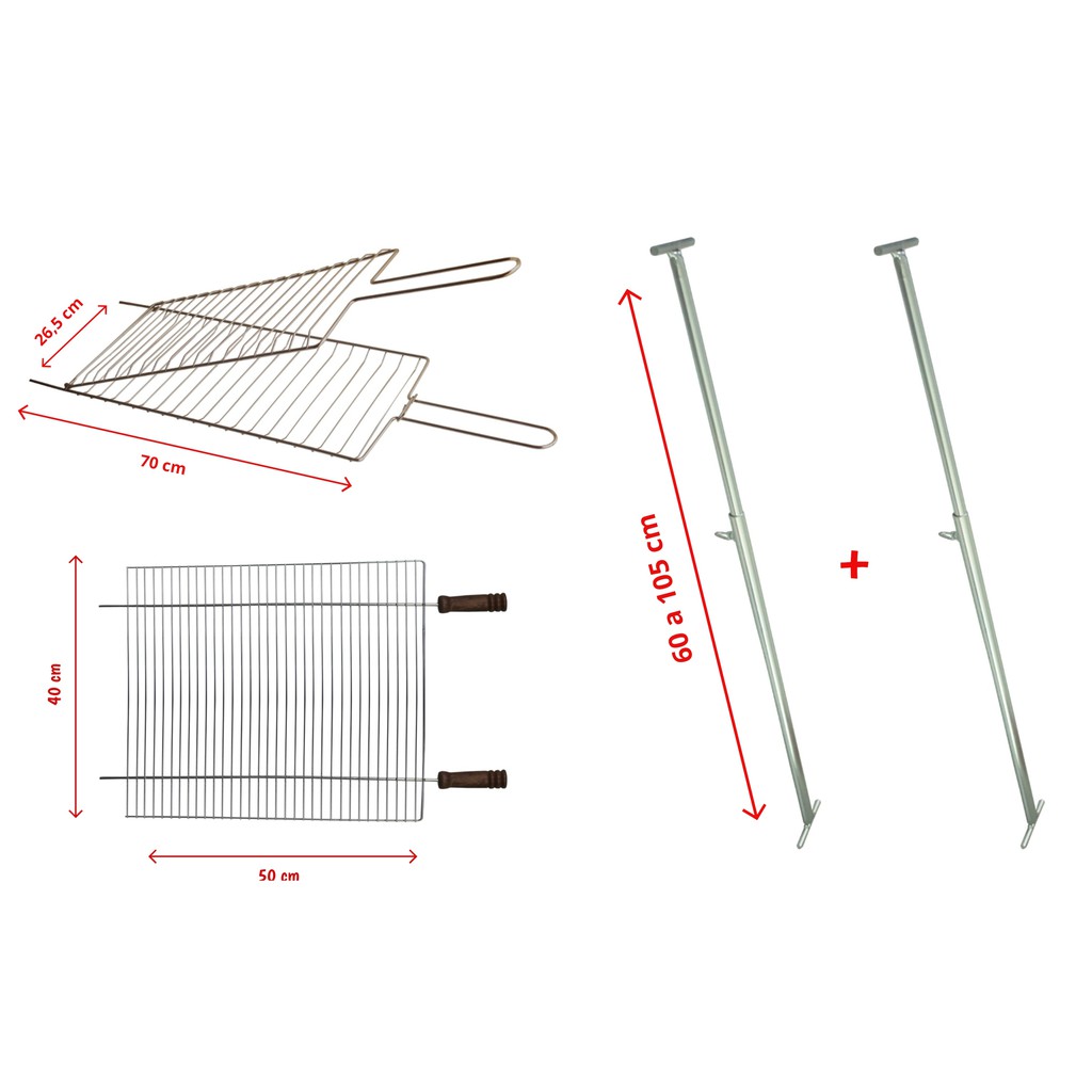 Kit Churrasqueira Grelha Pequena + Grelha Abaulada Grande + Suporte Extensor Ajustável 5001/5103A/5501 DP