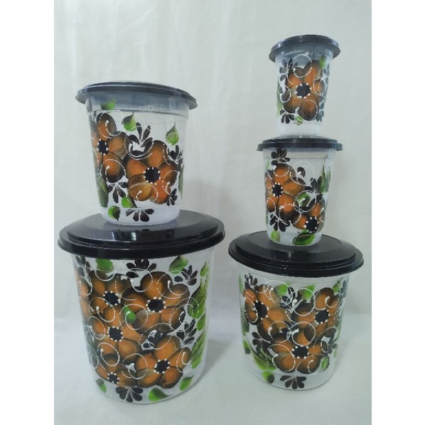 Conjunto Mantimentos 5 pcs Transparente plástico pintado à mão ( Flor)