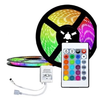 Fita Led Ultra Rgb 3528 Prova D'agua + Fonte Com Controle Rolo 5m 15 Cores Colorida 300 Leds