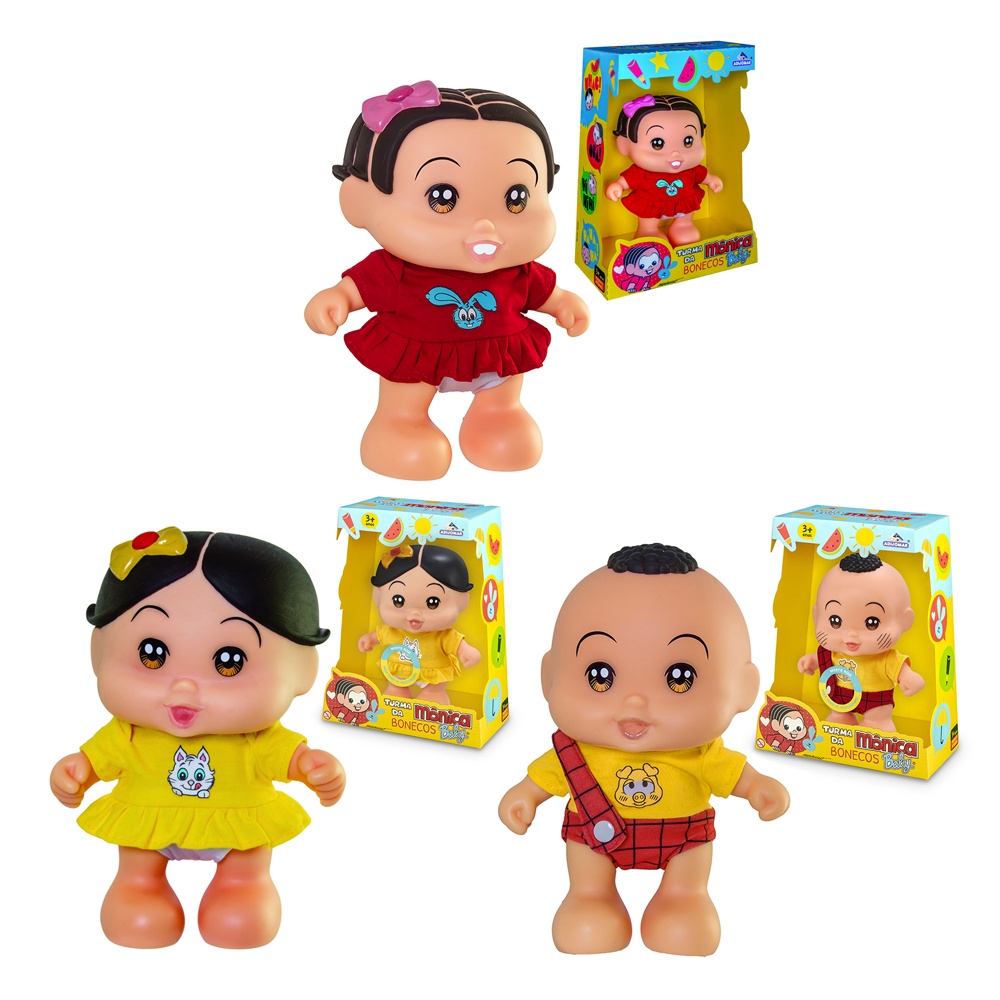 Kit Com 3 Bonecos Turma Da Mônica Baby Fala Frases Licenciado Mônica Magali e Cascão