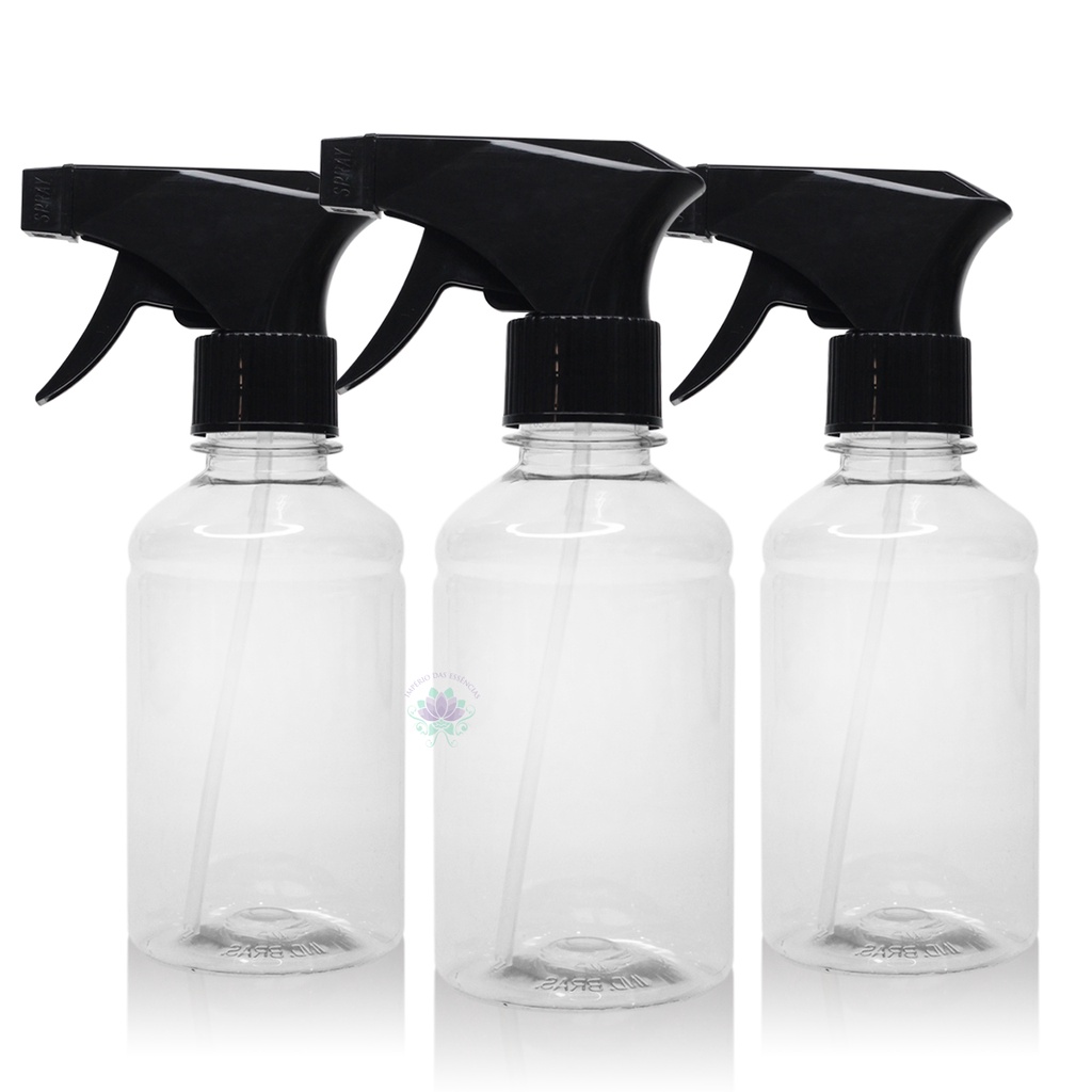 Kit com 3 Borrifador Spray 250ml, Preto ou Branco, Ideal Para Limpeza Multiuso, Home Spray, Água de Passar, Renovador de Lençóis, Barbearia, Cabelereiro com Válvula Gatilho e Frasco Pet. Escolha o Seu.