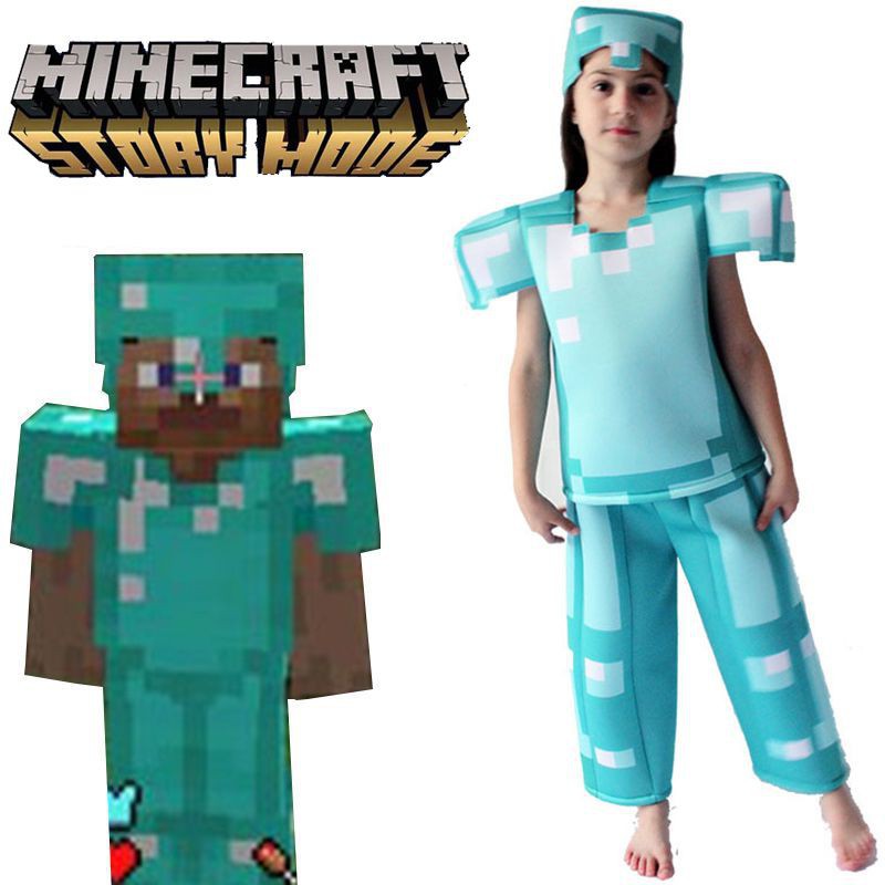 boy Minecraft Steve Armor Child Boys Girls Cosplay Costume Dress Up Outfit  Suit gift | Shopee Brasil