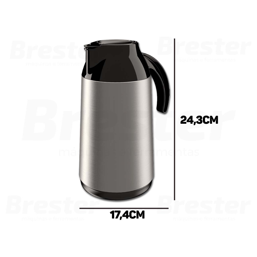 Detalhes do Garrafa Térmica De Mesa Inox 1 Litro Berlim De Rosca Unitermi P/ Café Chá Chimarrão Água Quente Fria