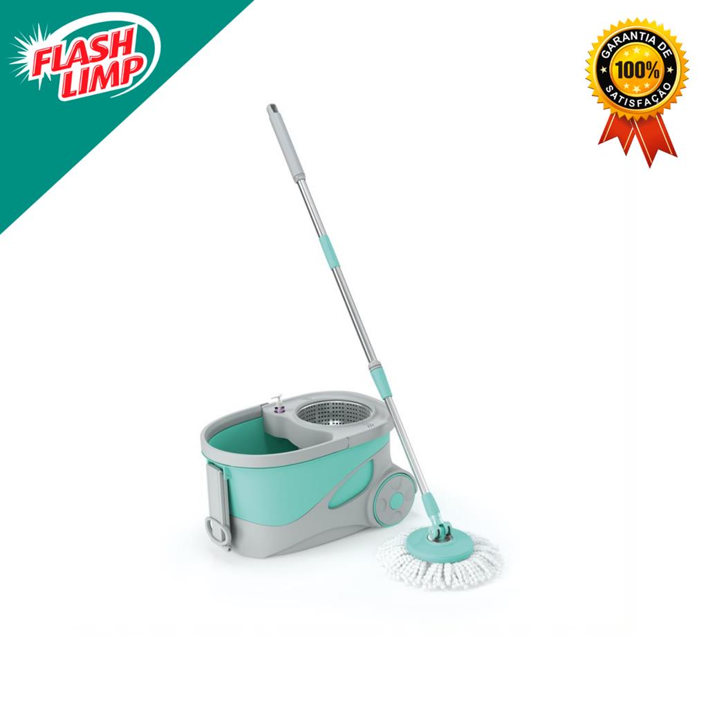 Mop Giratorio Ciclone, Balde 20 litros com cesto inox e Rodinhas, MOP7290, Flash Limp - Home & Living