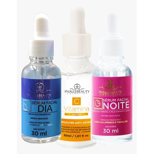 Kit Dia/Noite e Vitamina C 3 Séruns  PhálleBeauty em Oferta na Shopee