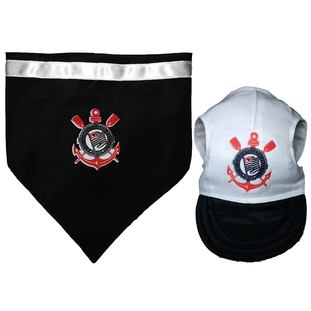 Kit Bandana + Boné Pet Cachorro Palmeiras Corinthians São Paulo