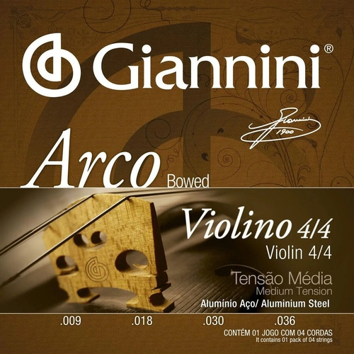 Encordoamento Giannini P/ Violino 4/4 Arco Alumínio Aço GEAVVA Média
