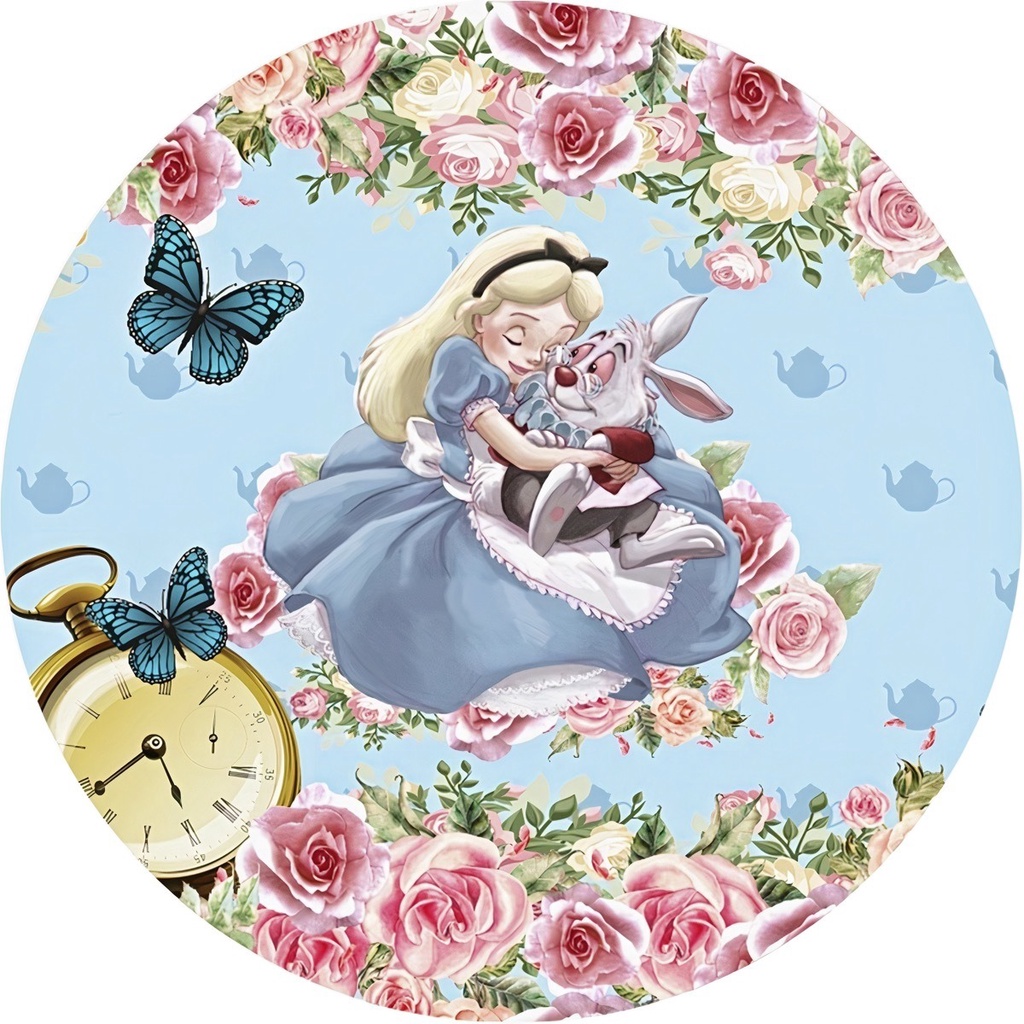 Painel De Festa Redondo Tema Alice no País das Maravilhas Em Tecido Sublimado em Oferta na Shopee