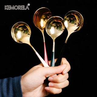 Colher De Sopa KEMORELARound 304 De Aço Inoxidável Com Sobremesa Cabo Para Louça De Cozinha Café Jantar em Oferta na Shopee