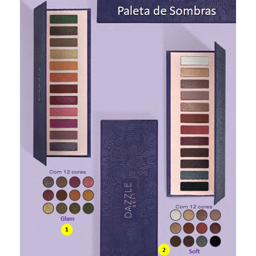 Paleta de Sombras 12 Cores Glam ou Soft 18g Dazzle Hinode - Escolha O Seu