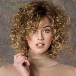 ANHENGXIN Perucas Sintéticas Afro Curtas De Onda Curta Onduladas De Alta Temperatura Loiras Brasileiras Cosplay Full Wigs