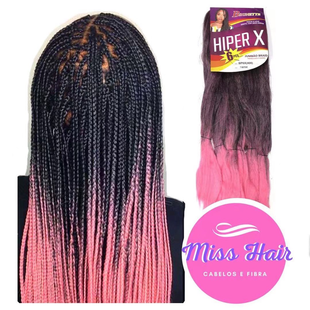 Cabelo Super Jumbão Jumbo HIPER X 400 gramas - Cor Preto/Rosa #T1B/PINK