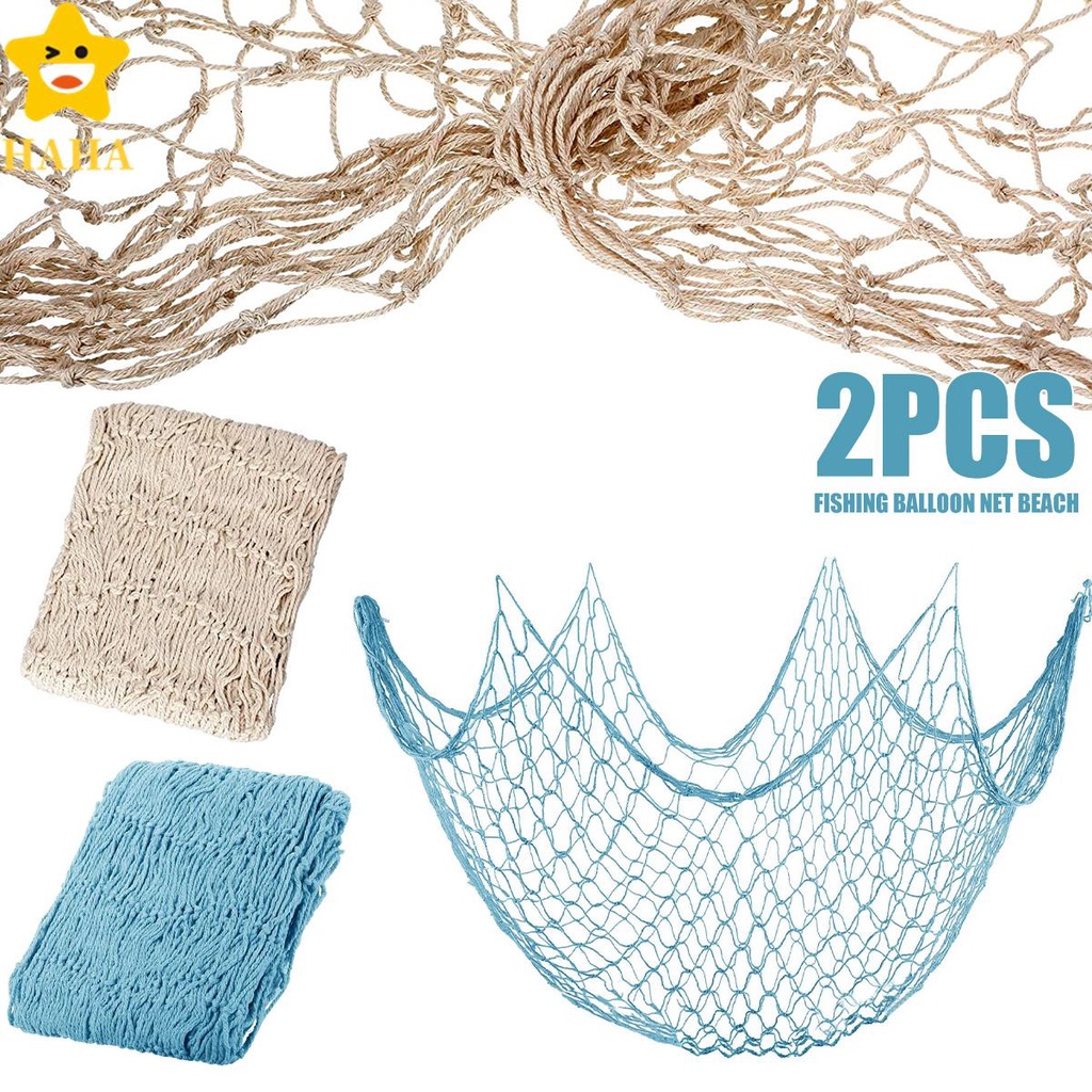 2 Pçs Rede De Peixe Decoração Bege Náutico Algodão Decorativo Pesca Para Festa Shopbc9374