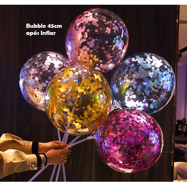 Kit 10 Balões Bubble Buble 45cm + 10 Varetas Reforçada 40cm Transparente +  10 Confetes dourado 10 gramas cada + 1 Inflador Manual Para Reveillon -  Reveilon - Natal - Fim de ano ) | Shopee Brasil