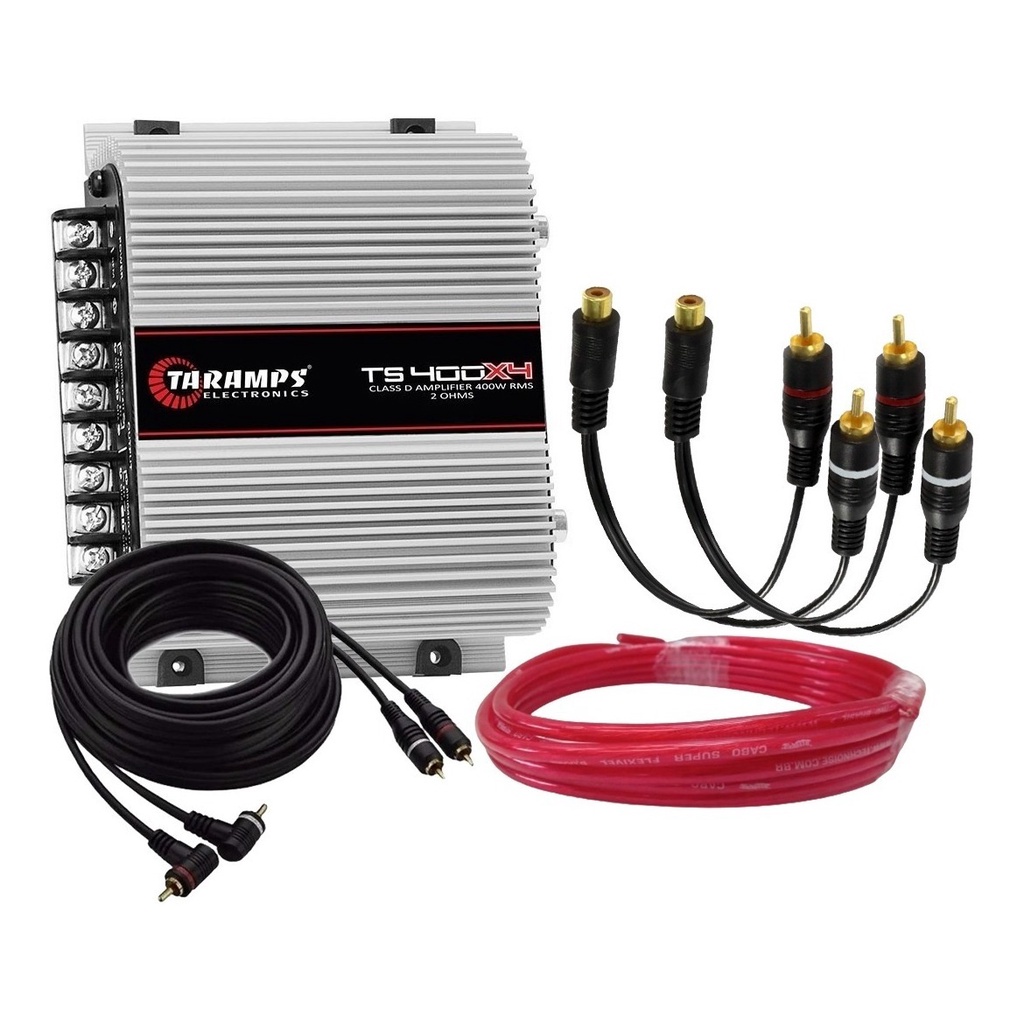 Módulo Taramps TS400x4 + Cabo Bateria 6mm 5 Metros + Cabo RCA 5 Metros + 2 Cabos Y em Oferta na Shopee