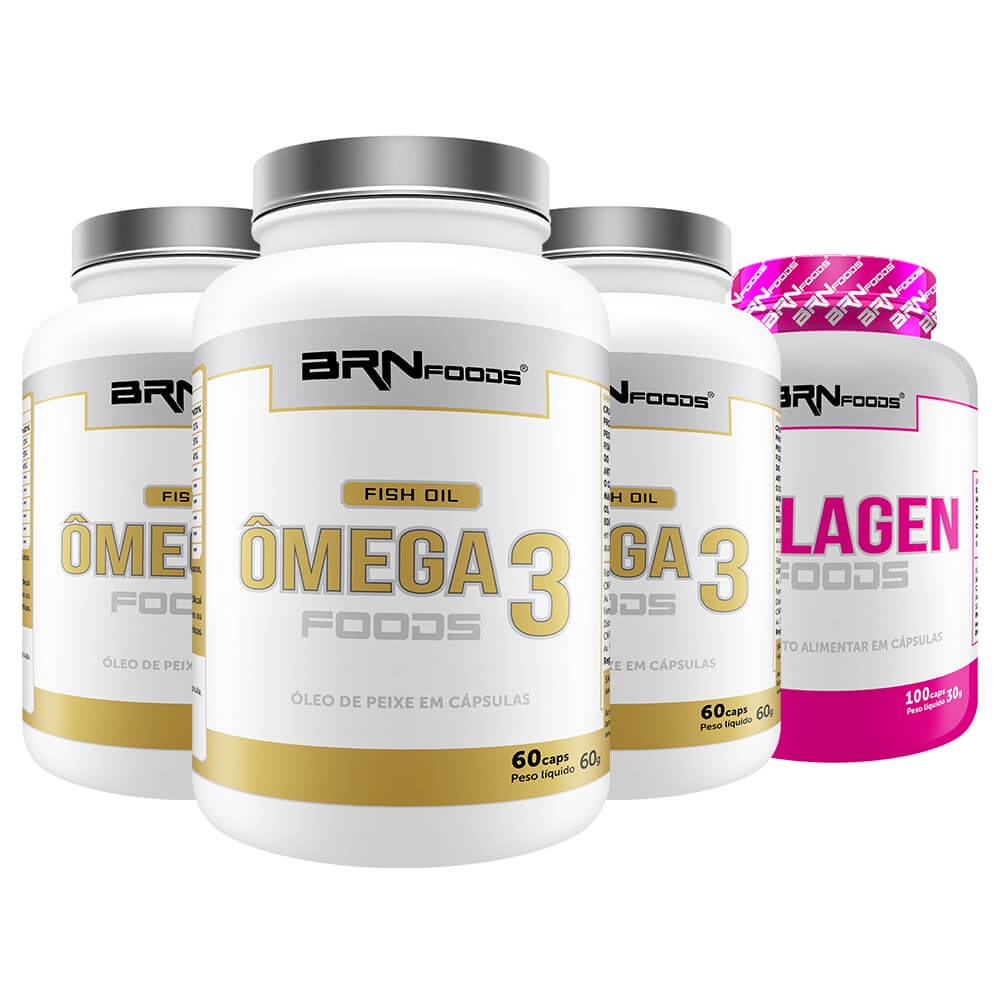 KIT 3x Ômega 3 60 Cápsulas + Colágeno 100 Cápsulas - BRN Foods